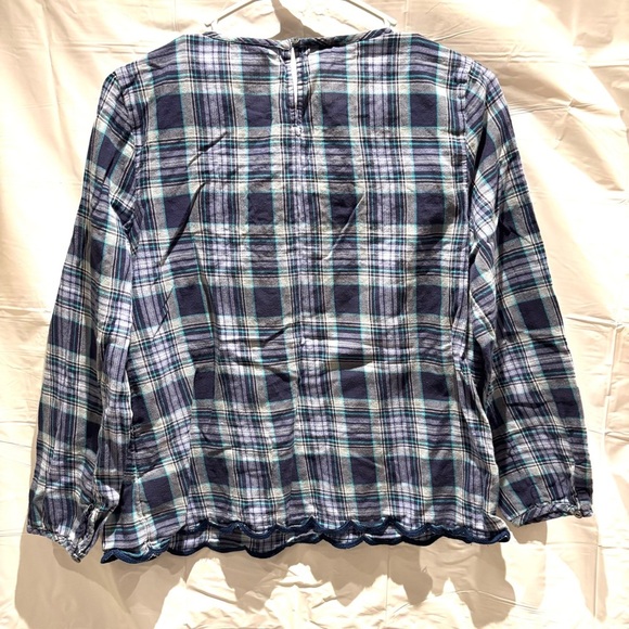 Talbots top plaid scalloped trim floral embroidered blue purple. SZ M P NWOT - Picture 3 of 13